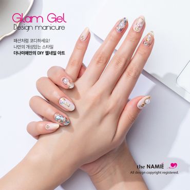 Glam Gel design manicure｜美甲貼設計款｜珍珠配飾